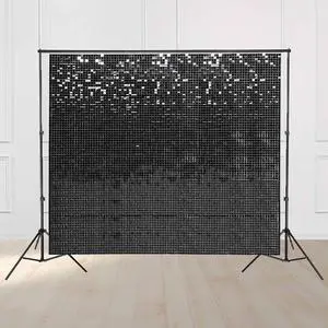 10x7 FT Shimmer Wall Backdrop with Adjustable Background Stand | 72 Pcs Black Square Sequin Panels Decor for Wedding Party 10x7 FT Shimmer Wall Backdrop with Adjustable Background Stand | 72 Pcs Black Square Sequin Panels Decor for Wedding Party
