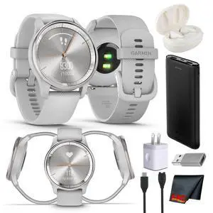 vivomove Trend Stylish Hybrid Smartwatch, Analog Watch with Hidden Touchscreen, 5 Days Battery - Silver Bezel - Mist Grey Case - Silicone Band Bundle with Wireless Earbuds + More vivomove Trend Stylish Hybrid Smartwatch, Analog Watch with Hidden Touchscreen, 5 Days Battery - Silver Bezel - Mist Grey Case - Silicone Band Bundle with Wireless Earbuds + More