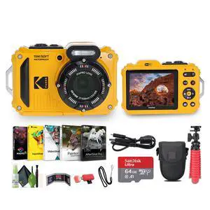 PIXPRO WPZ2 Rugged Waterproof Shockproof Dustproof WiFi Digital Vlogging Camera 16MP (Yellow) Bundle with 64GB Memory Card + Vlogger Tripod + Bag + Cleaning Kit + More Accessories PIXPRO WPZ2 Rugged Waterproof Shockproof Dustproof WiFi Digital Vlogging Camera 16MP (Yellow) Bundle with 64GB Memory Card + Vlogger Tripod + Bag + Cleaning Kit + More Accessories