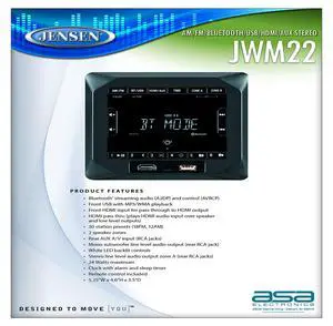 JWM22 2-Speaker Zones AM/FM|BT|HDMI|AUX Cube Wall Mount Stereo, Speaker Output 4X 6 Watt, 30 Station Presets (18FM/12AM), Receives Bluetooth Audio (A2DP) and Controls (AVRCP) from Devices JWM22 2-Speaker Zones AM/FM|BT|HDMI|AUX Cube Wall Mount Stereo, Speaker Output 4X 6 Watt, 30 Station Presets (18FM/12AM), Receives Bluetooth Audio (A2DP) and Controls (AVRCP) from Devices