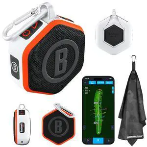 Bushnell Golf Wingman Mini GPS Speaker (Orange/White) | Magnetic Mount, Music & Audible Distances for 38,000+ Courses, Carabiner Clip, Waterproof, 36-Hole Battery, with Signature Series Golf Towel Bushnell Golf Wingman Mini GPS Speaker (Orange/White) | Magnetic Mount, Music & Audible Distances for 38,000+ Courses, Carabiner Clip, Waterproof, 36-Hole Battery, with Signature Series Golf Towel