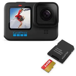 HERO10 Black + SD Card Bundle Ecomm Packaging Waterproof Action Cam, Front/Rear LCD Touchscreens, 5.3K60 UHD Video, 23MP, 1080p Live Streaming, and 64GB Extreme microSDHC UHS-I w/Adapter HERO10 Black + SD Card Bundle Ecomm Packaging Waterproof Action Cam, Front/Rear LCD Touchscreens, 5.3K60 UHD Video, 23MP, 1080p Live Streaming, and 64GB Extreme microSDHC UHS-I w/Adapter