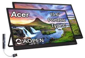 AOPEN 15.6" FHD IPS Portable Monitor with Tiltable Stand (2 Pack) | Built-in Speakers, Anti-Glare, AMD FreeSync, Mini HDMI & Dockztorm USB Port Expander, Black Color AOPEN 15.6" FHD IPS Portable Monitor with Tiltable Stand (2 Pack) | Built-in Speakers, Anti-Glare, AMD FreeSync, Mini HDMI & Dockztorm USB Port Expander, Black Color