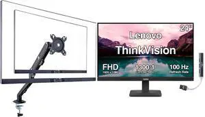 ThinkVision 24" FHD IPS Monitor w/ 100 Hz Refresh Rate, VESA Mount | 4ms Response Time, Flicker Free, Anti-Glare, HDMI w/ DKZ Hub, Black & ErgoFlexy Single Mount Arm ThinkVision 24" FHD IPS Monitor w/ 100 Hz Refresh Rate, VESA Mount | 4ms Response Time, Flicker Free, Anti-Glare, HDMI w/ DKZ Hub, Black & ErgoFlexy Single Mount Arm