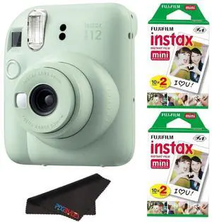 Instax Mini 12 Camera with Instant Mini Film and PixiBytes Microfiber Cleaning Cloth... (Mint Green, Camera + 2 Twin Pack) Instax Mini 12 Camera with Instant Mini Film and PixiBytes Microfiber Cleaning Cloth... (Mint Green, Camera + 2 Twin Pack)