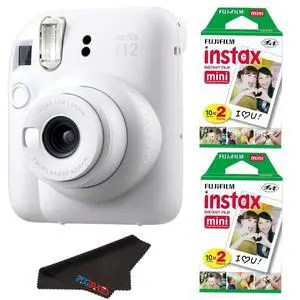 Instax Mini 12 Camera with Instant Mini Film and PixiBytes Microfiber Cleaning Cloth... (Clay White, Camera + 2 Twin Pack) Instax Mini 12 Camera with Instant Mini Film and PixiBytes Microfiber Cleaning Cloth... (Clay White, Camera + 2 Twin Pack)