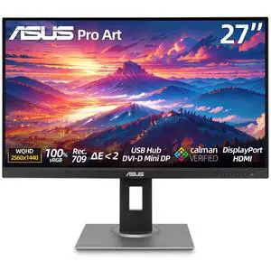 27" ProArt Display Monitor, WQHD (2560 x 1440), 100% sRGB/Rec. 709, Calman Verified, E<2, DisplayPort/HDMI/USB Hub/DVI-D Mini DP, Eye Care, Professional Monitor for Photo Video Editing 27" ProArt Display Monitor, WQHD (2560 x 1440), 100% sRGB/Rec. 709, Calman Verified, E<2, DisplayPort/HDMI/USB Hub/DVI-D Mini DP, Eye Care, Professional Monitor for Photo Video Editing