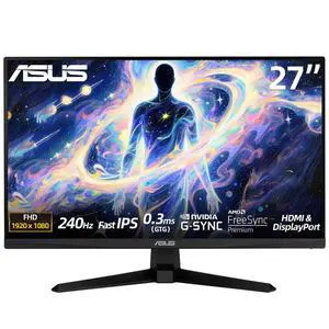 27" FHD Gaming Monitor, Fast IPS, 240Hz, 0.3ms, AMD FreeSync Premium, G-SYNC Compatible, HDR10, ELMB Sync, 99% sRGB, Eye Care, DisplayPort, HDMI, Speakers, VESA Mount, Tilt Adjustment, Black 27" FHD Gaming Monitor, Fast IPS, 240Hz, 0.3ms, AMD FreeSync Premium, G-SYNC Compatible, HDR10, ELMB Sync, 99% sRGB, Eye Care, DisplayPort, HDMI, Speakers, VESA Mount, Tilt Adjustment, Black