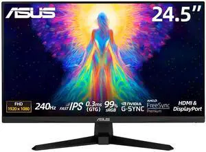 TUF 24.5" Gaming Monitor, FHD 1080p, Fast IPS, 240Hz, 0.3ms, AMD FreeSync Premium, G-SYNC Compatible, 99% sRGB, ELMB Sync, DisplayPort, HDMI, Eye Care, DisplayWidget, Gaming AI, Tilt Adjustment TUF 24.5" Gaming Monitor, FHD 1080p, Fast IPS, 240Hz, 0.3ms, AMD FreeSync Premium, G-SYNC Compatible, 99% sRGB, ELMB Sync, DisplayPort, HDMI, Eye Care, DisplayWidget, Gaming AI, Tilt Adjustment