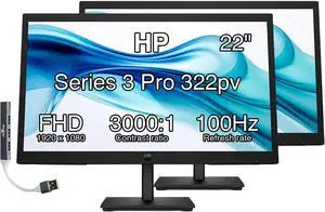 22" Series 3 Pro 322pv FHD Monitor Anti-Glare, Flicker Free, VESA Mount | (100x100mm), 5 ms Response Time, HDMI, VGA & Dockztorm USB Port Expander, Black (9U5A2AA#ABA) (2026 Latest Model) 2 Pack 22" Series 3 Pro 322pv FHD Monitor Anti-Glare, Flicker Free, VESA Mount | (100x100mm), 5 ms Response Time, HDMI, VGA & Dockztorm USB Port Expander, Black (9U5A2AA#ABA) (2026 Latest Model) 2 Pack