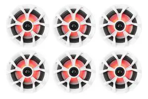 RKL65MBW 6.5" 2-Way Coaxial Marine Boat LED Speakers, 6-Pack | 700W Peak / 170W RMS, 4 Ohm, Waterproof, Red/Blue Beat-Sync LEDs, 35Hz-20kHz, Includes Black/White Grilles and 16.4 Ft Wire RKL65MBW 6.5" 2-Way Coaxial Marine Boat LED Speakers, 6-Pack | 700W Peak / 170W RMS, 4 Ohm, Waterproof, Red/Blue Beat-Sync LEDs, 35Hz-20kHz, Includes Black/White Grilles and 16.4 Ft Wire