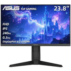 TUF Gaming 24" FHD Monitor, 240Hz, 0.3ms, Fast IPS, 99% sRGB, G-SYNC Compatible, ELMB, AMD FreeSync, Gaming AI, DisplayWidget, DisplayPort & 2 x HDMI, Height/Tilt/Pivot/Swivel, VESA, Black TUF Gaming 24" FHD Monitor, 240Hz, 0.3ms, Fast IPS, 99% sRGB, G-SYNC Compatible, ELMB, AMD FreeSync, Gaming AI, DisplayWidget, DisplayPort & 2 x HDMI, Height/Tilt/Pivot/Swivel, VESA, Black