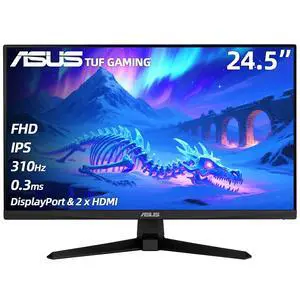 TUF Gaming 24.5" FHD Monitor, 310Hz, 0.3ms, IPS, G-SYNC Compatible, FreeSync Premium, Extreme Low Motion Blur Sync, 99% sRGB, DisplayPort & 2 x HDMI, Height/Tilt/Pivot/Swivel, Gaming AI, Black TUF Gaming 24.5" FHD Monitor, 310Hz, 0.3ms, IPS, G-SYNC Compatible, FreeSync Premium, Extreme Low Motion Blur Sync, 99% sRGB, DisplayPort & 2 x HDMI, Height/Tilt/Pivot/Swivel, Gaming AI, Black