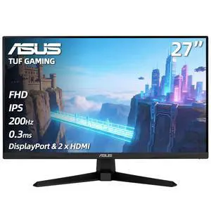 TUF Gaming 27" FHD Monitor, 200Hz, 0.3ms, Fast IPS, 99% sRGB, G-SYNC Compatible, ELMB, Gaming AI, AMD FreeSync, Low Blue Light, DisplayPort & 2 x HDMI, Tilt, VESA, Black TUF Gaming 27" FHD Monitor, 200Hz, 0.3ms, Fast IPS, 99% sRGB, G-SYNC Compatible, ELMB, Gaming AI, AMD FreeSync, Low Blue Light, DisplayPort & 2 x HDMI, Tilt, VESA, Black