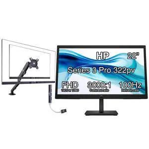 22" Series 3 Pro 322pv FHD VA Monitor with 5 ms Response Time, Anti-Glare, Flicker Free, VESA Mount (100x100mm), HDMI, VGA & Dockztorm USB, Black (9U5A2AA#ABA) & Ergoflexy Single Mount Arm 22" Series 3 Pro 322pv FHD VA Monitor with 5 ms Response Time, Anti-Glare, Flicker Free, VESA Mount (100x100mm), HDMI, VGA & Dockztorm USB, Black (9U5A2AA#ABA) & Ergoflexy Single Mount Arm
