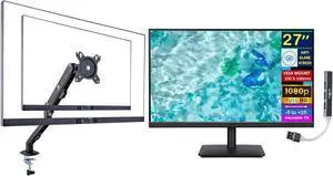 27" FHD IPS Monitor with 4ms Response Time | Anti Glare, VESA Mount (100mm), VGA, HDMI, Black Color with Dockztorm Hub & ErgoFlexy Single Monitor Mount 27" FHD IPS Monitor with 4ms Response Time | Anti Glare, VESA Mount (100mm), VGA, HDMI, Black Color with Dockztorm Hub & ErgoFlexy Single Monitor Mount