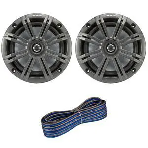1 Pair (Qty 2) of 6.5" 2-Way 195 Watts Max Power Coaxial Marine Audio Speakers with Charcoal Grilles, 50 Feet 16-Gauge Speaker Wire 1 Pair (Qty 2) of 6.5" 2-Way 195 Watts Max Power Coaxial Marine Audio Speakers with Charcoal Grilles, 50 Feet 16-Gauge Speaker Wire