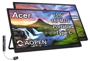AOPEN 16PM1Q 15.6" FHD IPS Portable Monitor with Tiltable Stand(2Pack) | Built-in Speakers, Anti-Glare, AMD FreeSync, Mini HDMI & Dockztorm USB Port Expander, Black Color AOPEN 16PM1Q 15.6" FHD IPS Portable Monitor with Tiltable Stand(2Pack) | Built-in Speakers, Anti-Glare, AMD FreeSync, Mini HDMI & Dockztorm USB Port Expander, Black Color
