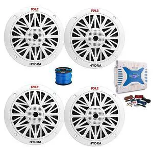 Pyle PLMRA430BT Marine Bluetooth 4-Channel 1000 Watt Amplifier w/Wiring Install Kit, 4X 6.5 200W Full Range 2-Way Dual Cone Waterproof Marine Audio Speakers (White), 50 feet Wire Pyle PLMRA430BT Marine Bluetooth 4-Channel 1000 Watt Amplifier w/Wiring Install Kit, 4X 6.5 200W Full Range 2-Way Dual Cone Waterproof Marine Audio Speakers (White), 50 feet Wire