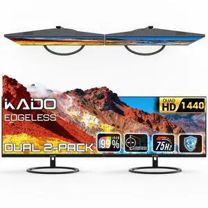 Dual Monitor 2-Pack 27-inch 2560x1440 Quad HD Computer Monitor 75Hz | HDMI Office Gaming Hybrid Desk Setup, VESA Wall Mount Arm Mount Built-in Speakers, Panoramic Display Multi-tasking Dual Monitor 2-Pack 27-inch 2560x1440 Quad HD Computer Monitor 75Hz | HDMI Office Gaming Hybrid Desk Setup, VESA Wall Mount Arm Mount Built-in Speakers, Panoramic Display Multi-tasking