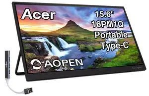 AOPEN 16PM1Q 15.6" FHD IPS Portable Monitor with Tiltable Stand | Built-in Speakers, Anti-Glare, AMD FreeSync, Mini HDMI & Dockztorm USB Port Expander, Black Color AOPEN 16PM1Q 15.6" FHD IPS Portable Monitor with Tiltable Stand | Built-in Speakers, Anti-Glare, AMD FreeSync, Mini HDMI & Dockztorm USB Port Expander, Black Color