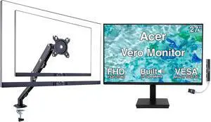 Vero 27" FHD 120Hz 4ms, USB-C Monitor w/Speakers, Anti-Glare | With Cable Mgmt, VESA Mount (100mm), Displayport, HDMI & DKZ USB Expdr, EPEAT Gold & TCO Cert., Blk & Single Arm UM.HV7AA.G10 Vero 27" FHD 120Hz 4ms, USB-C Monitor w/Speakers, Anti-Glare | With Cable Mgmt, VESA Mount (100mm), Displayport, HDMI & DKZ USB Expdr, EPEAT Gold & TCO Cert., Blk & Single Arm UM.HV7AA.G10