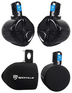 RWB65B 6.5" Black Marine Wakeboard Tower Speaker Pair with Covers | 500W Peak / 300W RMS, 4 Ohm, 96dB, 1" Tweeters, 1.26"-2.05" Bar Fit, RWBC Neoprene Speaker Covers, Boat/ATV, 4-Items RWB65B 6.5" Black Marine Wakeboard Tower Speaker Pair with Covers | 500W Peak / 300W RMS, 4 Ohm, 96dB, 1" Tweeters, 1.26"-2.05" Bar Fit, RWBC Neoprene Speaker Covers, Boat/ATV, 4-Items