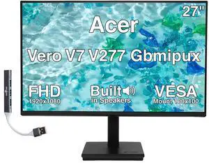 Vero 27" V277 FHD 120Hz 4ms, USB-C Monitor w/Speakers, Anti-Glare | Stand w/ Cable Mgmt, VESA Mount (100mm), Displayport, HDMI & DKZ USB Expander, EPEAT Gold & TCO Certified, Black UM.HV7AA.G10 Vero 27" V277 FHD 120Hz 4ms, USB-C Monitor w/Speakers, Anti-Glare | Stand w/ Cable Mgmt, VESA Mount (100mm), Displayport, HDMI & DKZ USB Expander, EPEAT Gold & TCO Certified, Black UM.HV7AA.G10