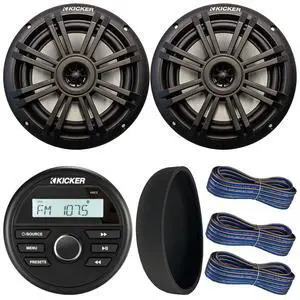 46KMC2 Marine Bluetooth All-Weather AM/FM USB/AUX Gauge Style Media Center Receiver W/Black Cover, 2X 6.5 150 Watt Peak Power 2-Way Black Boat Audio Speakers, 3X 20 Feet 16 Gauge Speaker Wire 46KMC2 Marine Bluetooth All-Weather AM/FM USB/AUX Gauge Style Media Center Receiver W/Black Cover, 2X 6.5 150 Watt Peak Power 2-Way Black Boat Audio Speakers, 3X 20 Feet 16 Gauge Speaker Wire