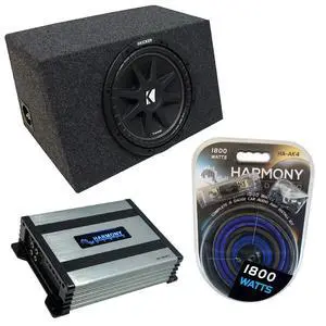 Universal Car Stereo Hatchback Sealed Single 12" Kicker Bundle Comp C12 Sub Box Enclosure & Harmony HA-A400.1 Amp Universal Car Stereo Hatchback Sealed Single 12" Kicker Bundle Comp C12 Sub Box Enclosure & Harmony HA-A400.1 Amp