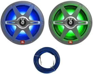 One Pair (Qty 2) of JBL Club CB82AM 8" OEM Replacement 450 Watt Max Power 2-Way High-Performance Marine Speakers with RGB Illumination (White and Gray Grilles), 20 Feet 16 Gauge Speaker Wire One Pair (Qty 2) of JBL Club CB82AM 8" OEM Replacement 450 Watt Max Power 2-Way High-Performance Marine Speakers with RGB Illumination (White and Gray Grilles), 20 Feet 16 Gauge Speaker Wire