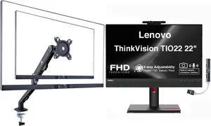 ThinkVision TIO22 22" FHD IPS Conferencing Monitor Anti-Glare | 4ms Response Time,VESA Mount (100mm),Adjustable Height,Tilt,Swivel,Pivot,HDMI DKZ Hub(12N8GAR1UZ)w/ErgoFlexy Single Mount Arm ThinkVision TIO22 22" FHD IPS Conferencing Monitor Anti-Glare | 4ms Response Time,VESA Mount (100mm),Adjustable Height,Tilt,Swivel,Pivot,HDMI DKZ Hub(12N8GAR1UZ)w/ErgoFlexy Single Mount Arm