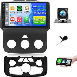 4+64G Car Stereo for Dodge RAM 1500/2500/3500 2013-2018(Manual and Auto AC), 9'' Touch Screen for RAM 1500 Radio Upgrade with Wireless Carplay Android Auto, GPS, WiFi, BT, Mic, Backup Cam 4+64G Car Stereo for Dodge RAM 1500/2500/3500 2013-2018(Manual and Auto AC), 9'' Touch Screen for RAM 1500 Radio Upgrade with Wireless Carplay Android Auto, GPS, WiFi, BT, Mic, Backup Cam