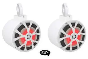 MAC80W White Wakeboard Tower Pod Pair with RKL80MW LED Speakers | 900W Peak / 200W RMS, 2-Way Marine, 7.7" Aluminum Enclosures, MAC360W 360 Swivel Clamps, Surface Mount, Waterproof, 3-Items MAC80W White Wakeboard Tower Pod Pair with RKL80MW LED Speakers | 900W Peak / 200W RMS, 2-Way Marine, 7.7" Aluminum Enclosures, MAC360W 360 Swivel Clamps, Surface Mount, Waterproof, 3-Items
