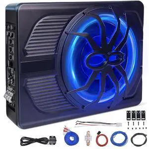 10" 800W Ultra-Slim Powered Car Subwoofer, Under Seat Design with Built-in Amp, Blue LED, Heat Dissipation & Powerful Bass for Car/Truck/SUV Audio 10" 800W Ultra-Slim Powered Car Subwoofer, Under Seat Design with Built-in Amp, Blue LED, Heat Dissipation & Powerful Bass for Car/Truck/SUV Audio