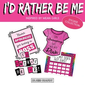 Mean Girls Inspired Stickers (Set of 4) Id Rather Be Me Collection, Broadway Musical Merchandise, Die-Cut & Bubble Free Vinyl, Ideal Gift for Theatre Lovers Mean Girls Inspired Stickers (Set of 4) Id Rather Be Me Collection, Broadway Musical Merchandise, Die-Cut & Bubble Free Vinyl, Ideal Gift for Theatre Lovers
