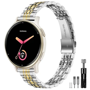 Watch Band for Garmin Vivoactive 5/6/Forerunner 165/55/70/170 20mm Slim Seven-Link Metal Stainless Steel Adjustable Wristband Bracelet for Garmin Approach S12/Venu Sq 2 Women Men Watch Band for Garmin Vivoactive 5/6/Forerunner 165/55/70/170 20mm Slim Seven-Link Metal Stainless Steel Adjustable Wristband Bracelet for Garmin Approach S12/Venu Sq 2 Women Men