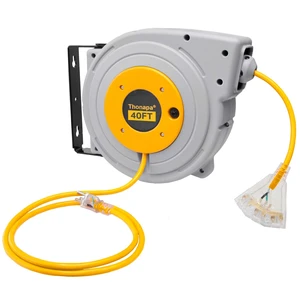 40 Ft Retractable Extension Cord Reel, 14/3, Yellow Cable 3 Electrical Power Outlets, 2-in-1 Mountable & Portable Design 40 Ft Retractable Extension Cord Reel, 14/3, Yellow Cable 3 Electrical Power Outlets, 2-in-1 Mountable & Portable Design