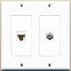 1 Port Coax Cable TV- F-Type 1 Port Cat6 Ethernet Dual Gang Wall Plate - White 1 Port Coax Cable TV- F-Type 1 Port Cat6 Ethernet Dual Gang Wall Plate - White