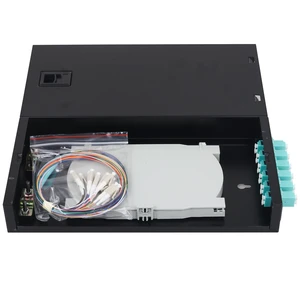 12 Fiber Port LC OM3 Multimode Fiber Box Wall/Desktop Mount Kit with LC OM3 pigtails & couplers, Indoor FTTH/network distribution, Wall mount or desktop terminal Enclosure with splice trays 12 Fiber Port LC OM3 Multimode Fiber Box Wall/Desktop Mount Kit with LC OM3 pigtails & couplers, Indoor FTTH/network distribution, Wall mount or desktop terminal Enclosure with splice trays