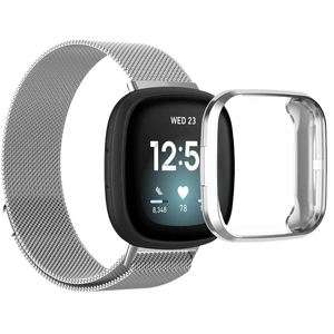 Compatible with Fitbit Versa 4 Band with Case, Metal Breathable Mesh Strap with Magnetic Clasp TPU Protective Bumper for Men Women Compatible with Fitbit Versa 4 Band with Case, Metal Breathable Mesh Strap with Magnetic Clasp TPU Protective Bumper for Men Women