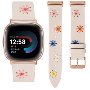 Leather Band Compatible with Fitbit Versa 4/Versa 3/Sense 2/Sense Band Women, Boho Cute Colorful Daisy Vibrant Floral Handmade Stitched Fancy Soft Leather Strap for Versa 3 4 Sense 2 Leather Band Compatible with Fitbit Versa 4/Versa 3/Sense 2/Sense Band Women, Boho Cute Colorful Daisy Vibrant Floral Handmade Stitched Fancy Soft Leather Strap for Versa 3 4 Sense 2