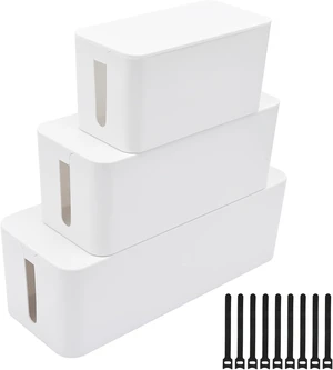 Cable Management Organizer Box Power Strips Hider Power Cords Hider for Desk, TV, Computer, USB Hub,Cords (Set of Three) White Cable Management Organizer Box Power Strips Hider Power Cords Hider for Desk, TV, Computer, USB Hub,Cords (Set of Three) White