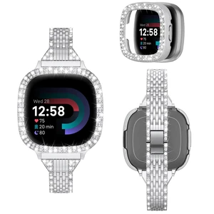 Compatible for Fitbit Versa 4 Bands/Fitbit Sense 2 Bands Women with Hard Bling Bumper Protective Case Cover, Dressy Jewelry Diamond Rhinestone Metal Wristband for Fitbit Versa 4/Sense 2 Sliver Compatible for Fitbit Versa 4 Bands/Fitbit Sense 2 Bands Women with Hard Bling Bumper Protective Case Cover, Dressy Jewelry Diamond Rhinestone Metal Wristband for Fitbit Versa 4/Sense 2 Sliver