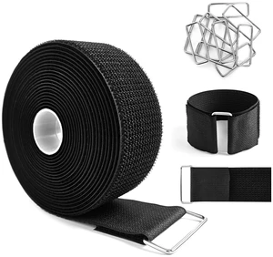 2" x16ft Hook and Loop Straps with Metal Buckles, Molle Cable Straps, Adjustable Fastening Cinch Strap, Reusable Nylon Securing Cord Ties, 2 inch Wide, Black with 10 Buckles 2" x16ft Hook and Loop Straps with Metal Buckles, Molle Cable Straps, Adjustable Fastening Cinch Strap, Reusable Nylon Securing Cord Ties, 2 inch Wide, Black with 10 Buckles