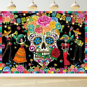 Day of The Dead Backdrop 8x6FT Sugar Skull Flowers Dia DE Los Muertos Photography Background Mexican Fiesta Themed Baby Shower Birthday Party Decoration Supplies Photo Props Day of The Dead Backdrop 8x6FT Sugar Skull Flowers Dia DE Los Muertos Photography Background Mexican Fiesta Themed Baby Shower Birthday Party Decoration Supplies Photo Props
