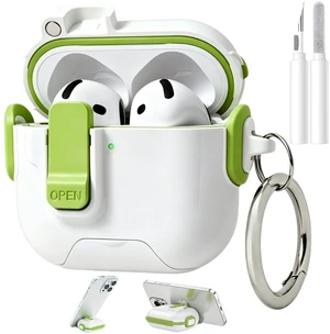 for AirPods 5/4 Case (2026/2024), with Lock & Phone Stand & Cute Automatic Snap Switch Secure Cover with Cleaner Kit & Carabiner Keychain & Braided Lanyard (Green, Airpods 5/4) for AirPods 5/4 Case (2026/2024), with Lock & Phone Stand & Cute Automatic Snap Switch Secure Cover with Cleaner Kit & Carabiner Keychain & Braided Lanyard (Green, Airpods 5/4)