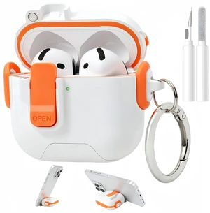 for AirPods 5/4 Case (2026/2024), with Lock & Phone Stand & Cute Automatic Snap Switch Secure Cover with Cleaner Kit & Carabiner Keychain & Braided Lanyard (Orange, Airpods 5/4) for AirPods 5/4 Case (2026/2024), with Lock & Phone Stand & Cute Automatic Snap Switch Secure Cover with Cleaner Kit & Carabiner Keychain & Braided Lanyard (Orange, Airpods 5/4)