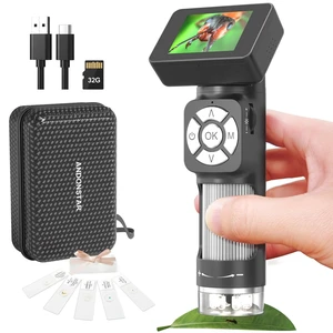 AD112 Portable Pocket Microscope Kit Mini Handheld Digital Microscope, 8 Adjustable LED Lights, Windows PC Compatible, 32GB Card, Slides Kit, Carrying Case AD112 Portable Pocket Microscope Kit Mini Handheld Digital Microscope, 8 Adjustable LED Lights, Windows PC Compatible, 32GB Card, Slides Kit, Carrying Case