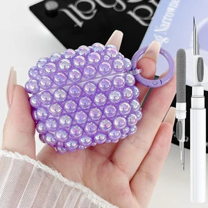 Cute Pearls Case for Airpods 4/5 Case Girls Women, Purple Soft Handmade Glitter Beads Apple iPod Air pods 4th/5th Generation Protective Cover with Cleaner Pen & Keychian Cute Pearls Case for Airpods 4/5 Case Girls Women, Purple Soft Handmade Glitter Beads Apple iPod Air pods 4th/5th Generation Protective Cover with Cleaner Pen & Keychian